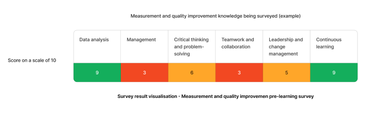 Example staff competency assessment results on measurement and quality improvement