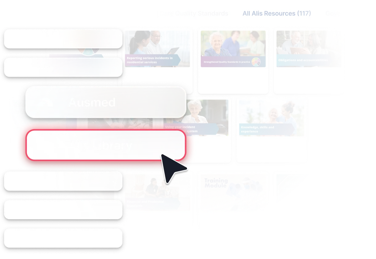 User Interface of Alis Library within the Ausmed LMS