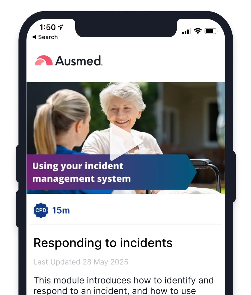 Ausmed mobile app mockup displaying a Commission module
