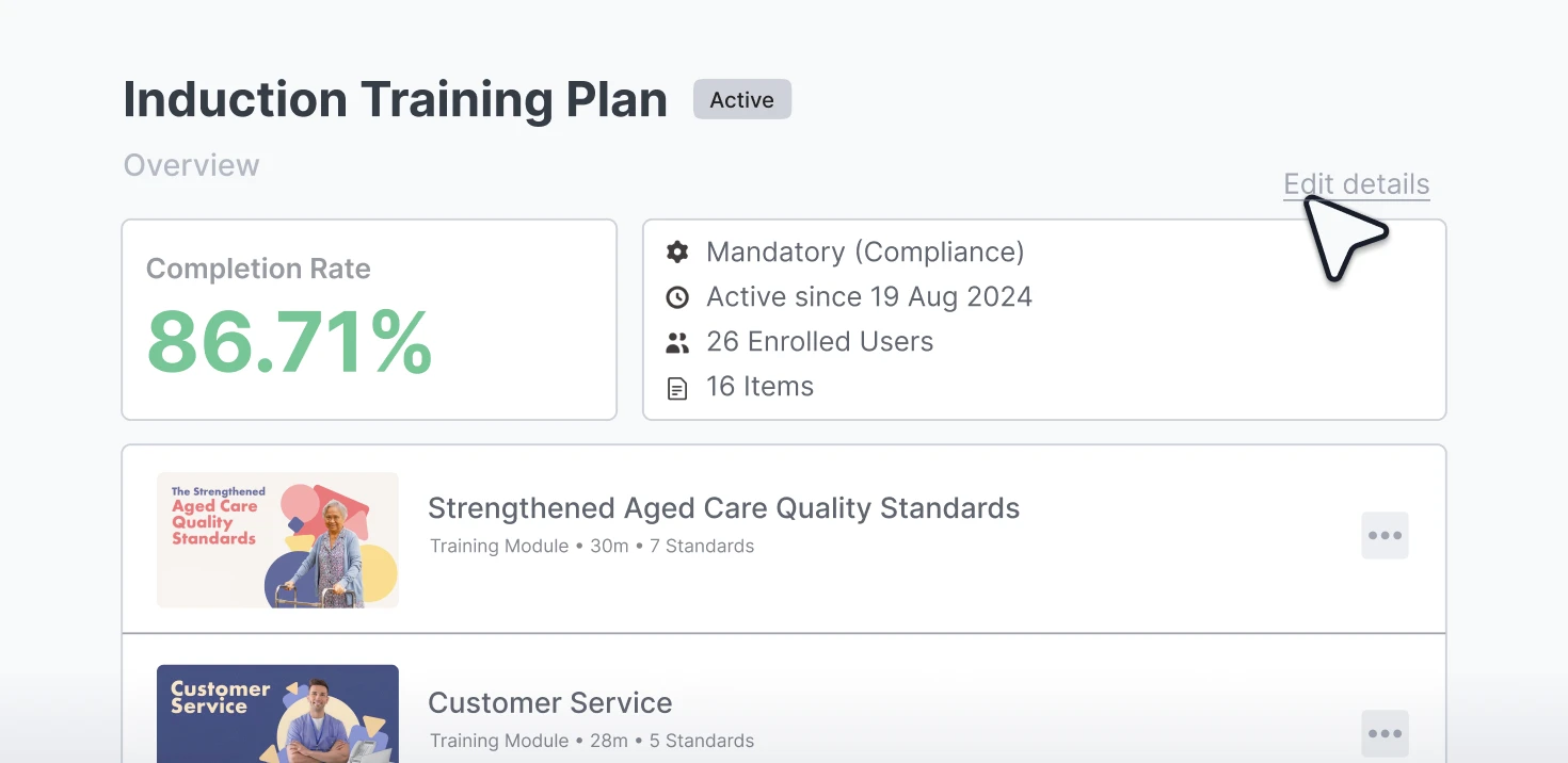 Training plans dashboard