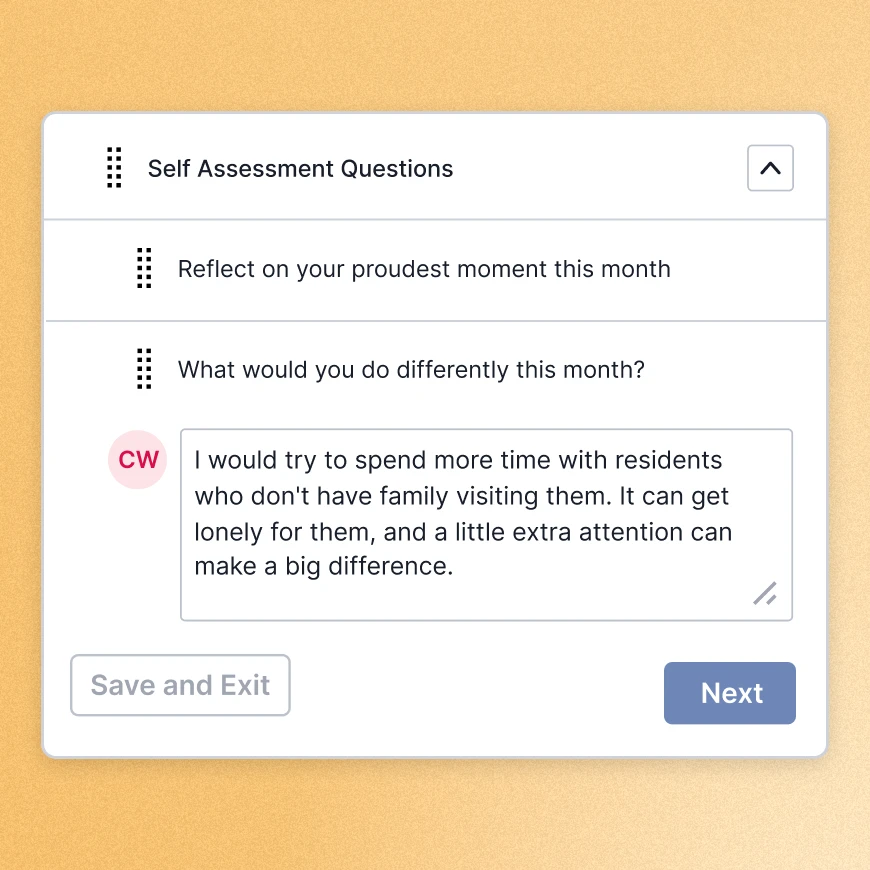 Self-assessment questions in Ausmed Perform